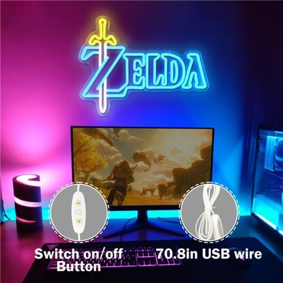 Zelda LED Neon Light Game Sign Room Decor Nintendo Classic Retro NES Sword NEW - Picture 4 of 8